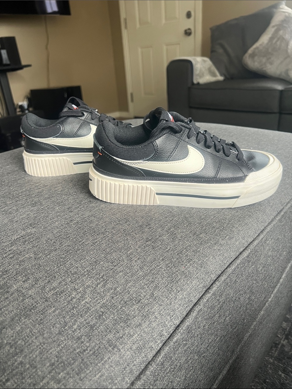 Nike Black Leather Low-Top Sneakers with White Platform Sole